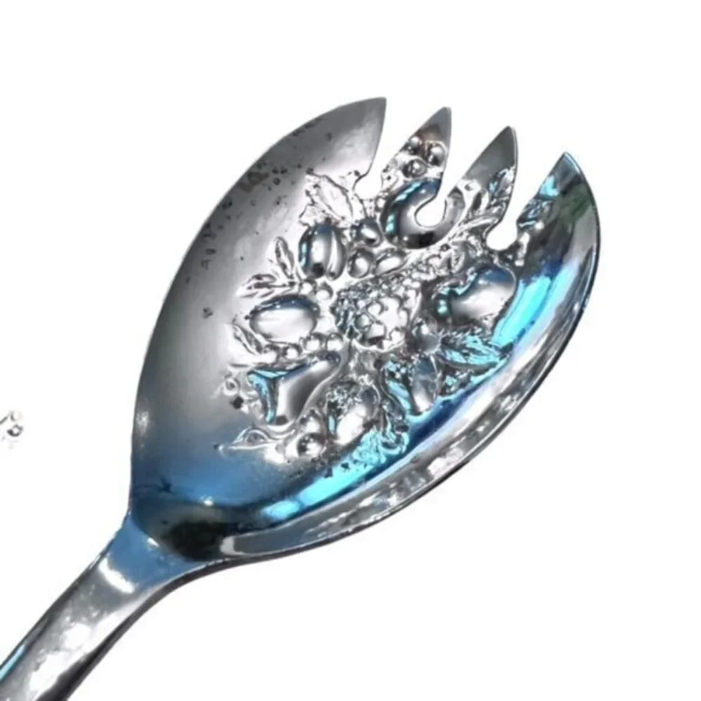 Vintage Sheffield England Embossed Silver Plate Salad Serving Fork & Spoon 9.5